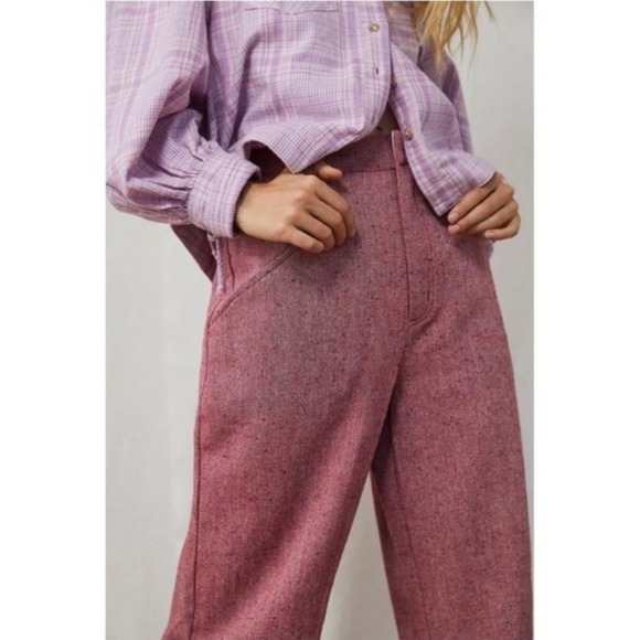 Free People Selina Tweed Trouser Wide Leg Pants Size 4 - Picture 3 of 11